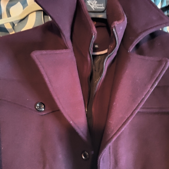 Mens burgundy winter pea coat jacket - Picture 6 of 8